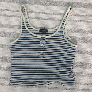 Striped blue, yellow, black and white tank top